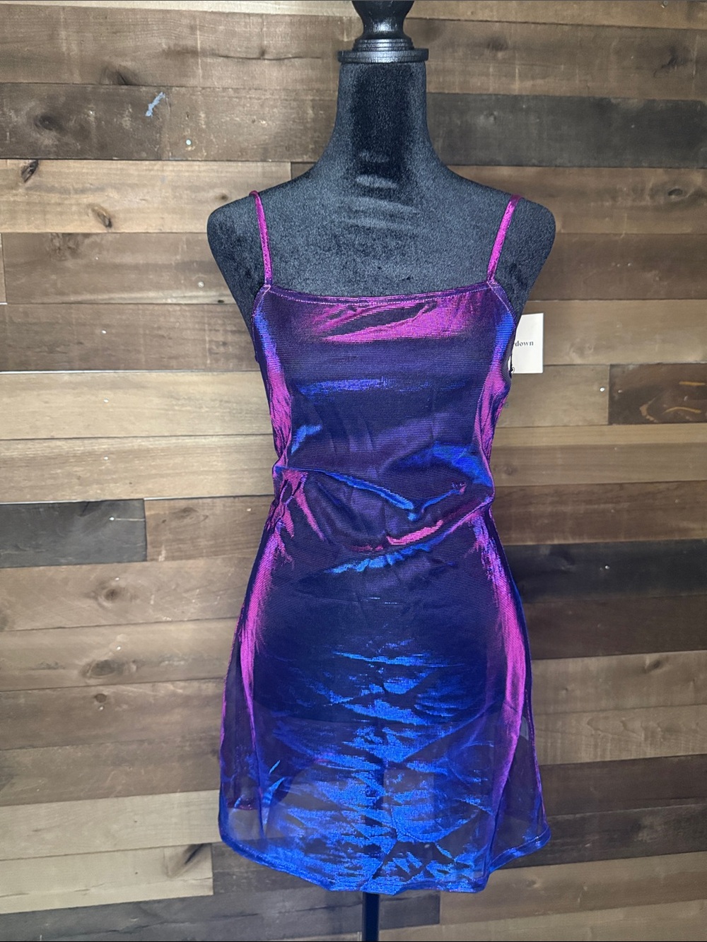 superdown mesh Iridescent Blue-Purple Satin Slip Dress